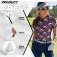 thumbnail image 5 of COEQINE Valentine's Day Women 1/4 Zip Golf Shirts Quick Dry Fit Soft Golf Polo Tops Workout Short Sleeve Sportswear Skull Rose Heart Purple Print Tennis Shirts, 2XL, 5 of 7