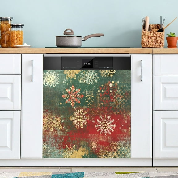 Dishwasher Magnet Cover Magnetic Fridge Door Cover Home Kitchen Decor Christmas Themed Snowflakes 23"x 26"