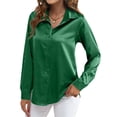 thumbnail image 1 of Blusas de Satén para Mujer, Camisas de Seda con Botones, Blusas Informales de Larga para Negocios Verde XXL, 1 of 7