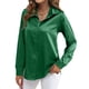 thumbnail image 1 of Blusas de Satén para Mujer, Camisas de Seda con Botones, Blusas Informales de Larga para Negocios Verde XXL, 1 of 7