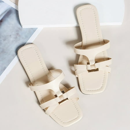 

KaLI_store Easy Spirit Shoes For Women Slip On Women s Comfort Slides Double Buckle Adjustable EVA Flat Sandals Beige Side 8.5
