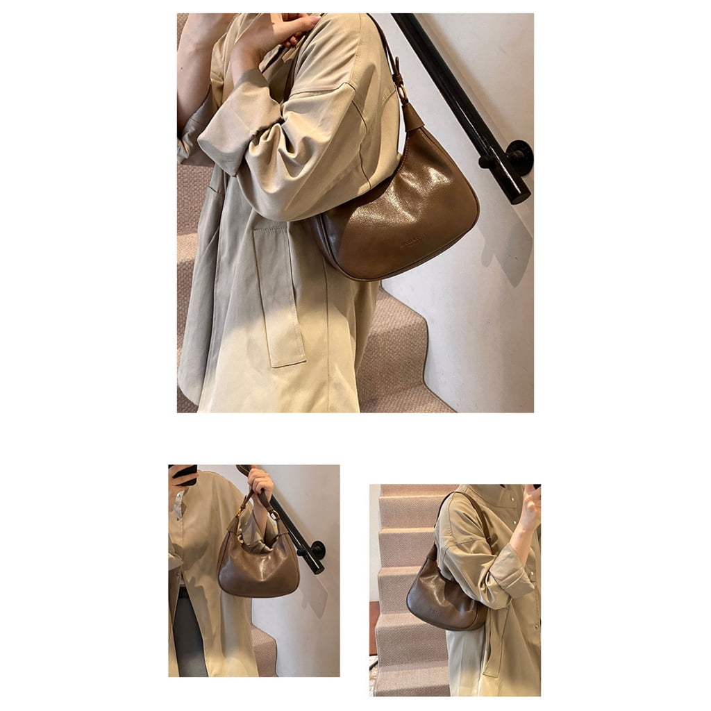FENOHREFE Fashionable Half Moon Bag for Women and Girls PU Leather Shoulder Purse Crescent Crossbody Bags with Adjustable Strap
