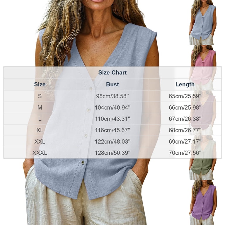 Sheghy Women Tank Tops 100%Cotton Button Front Sleeveless Top