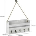 thumbnail image 6 of Wall Mounted Rustic Wood Key Rack Rope Hanger Mail Organizer with 5 Hooks White, 6 of 7