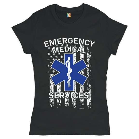 Tee Hunt Emergency Medical Services T-Shirt American Flag Star of Life EMS Women's T-Shirt Tee