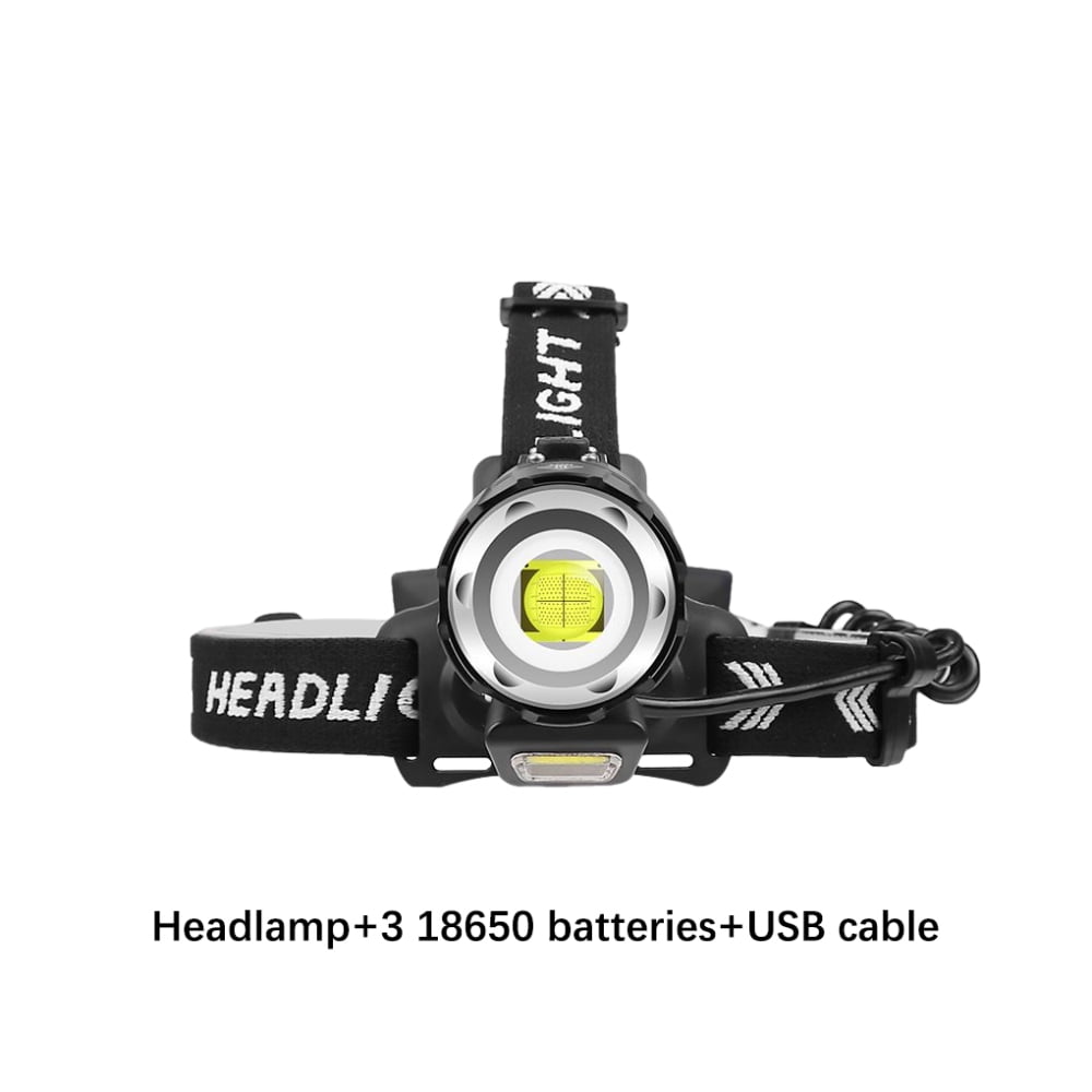 Portable IPX4 Waterproof Headlamp Dimmable Head Mounted Torch for Night Riding Walking Use  Cable 3Pcs Batteries