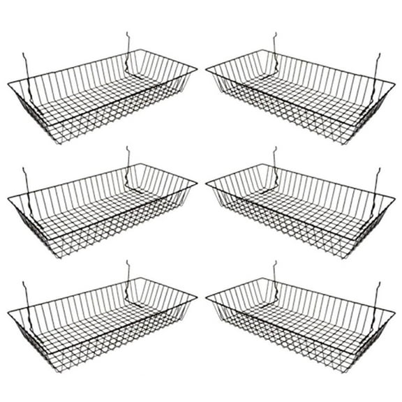 Wire Baskets for Grid Wall and Slat Wall - Wire Basket 24" L x 12" D x 4" H (Set of 6)