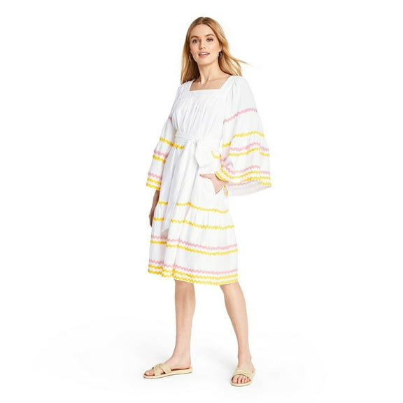 Lisa Marie Fernandez for Target Women's Ric Rac Flare Sleeve Dress -  White/Yellow - (Small)