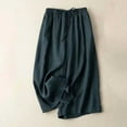 thumbnail image 2 of Wide Leg Pants for Women Casual Elastic Waist Drawstring Cotton Linen Pants Solid Comfy Cropped Lounge Trousers, 2 of 5