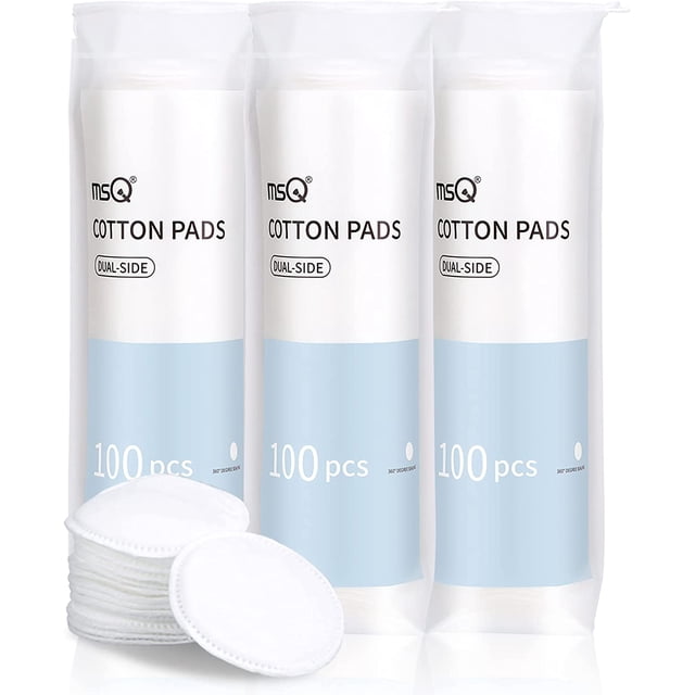 MSQ Cotton Rounds (300 Count) - Lint-Free - Makeup Remover Pads,100% Pure Cotton, Facial Cleansing Round Cotton Pads