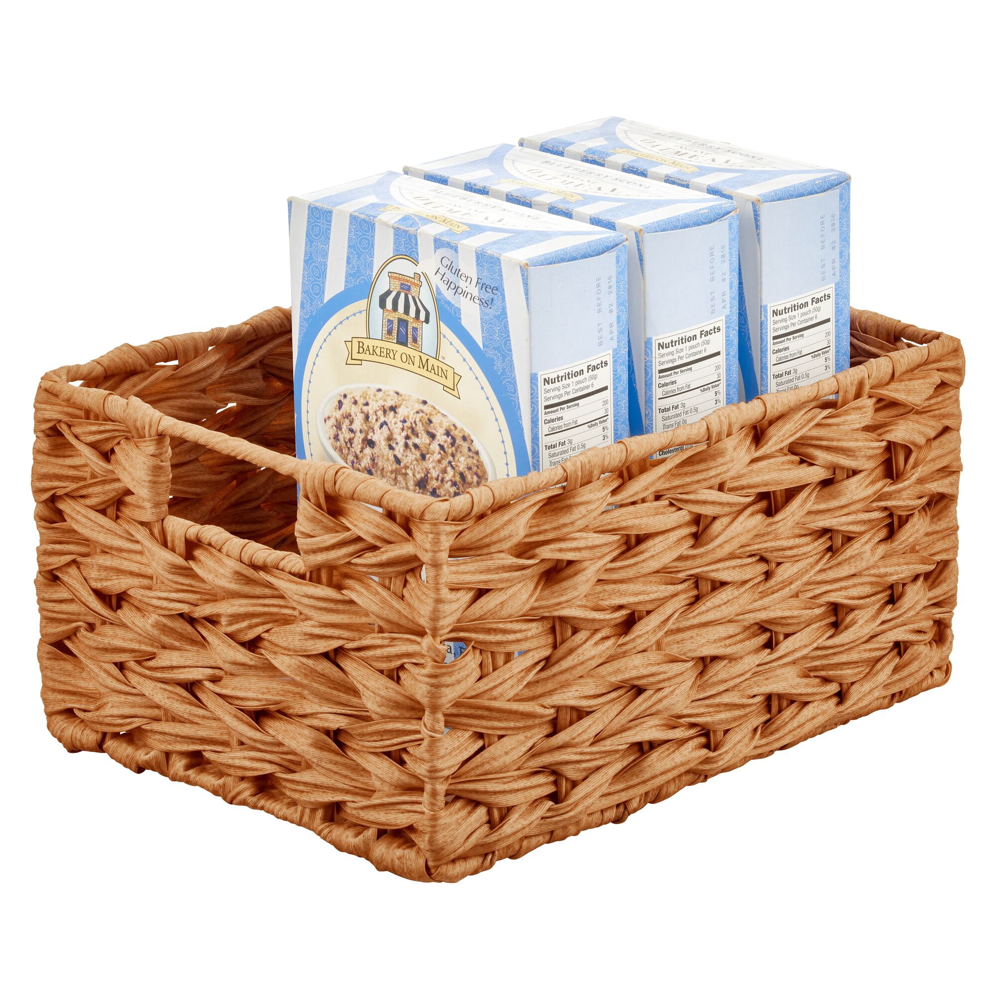 mDesign Woven Farmhouse Kitchen Pantry Food Storage Basket Box, 6 Pack, Camel