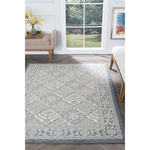 Traditional 5x7 Area Rug (5' x 7') Oriental Gray, Cream Living Room