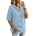 thumbnail image 3 of yillto Womens Short Sleeve Sweater Cardigan with Hooded Button down Casual Loose Knit Coats with Pockets, 3 of 6