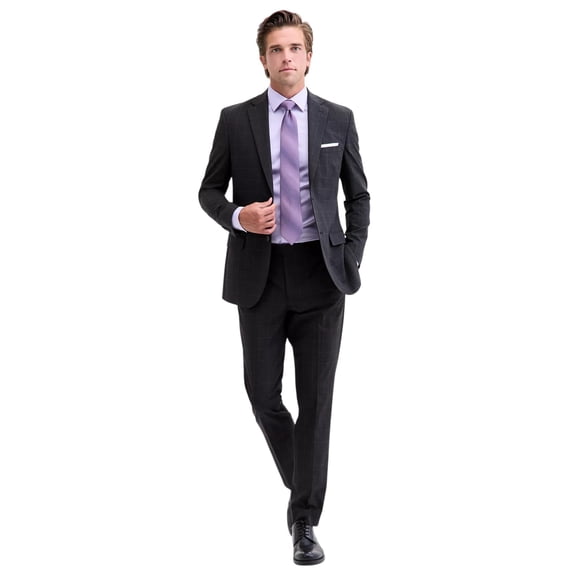 Dkny Mens Modern fit 2 Piece Suit 38 R / 31 Waist Charcoal Grey Windowpane
