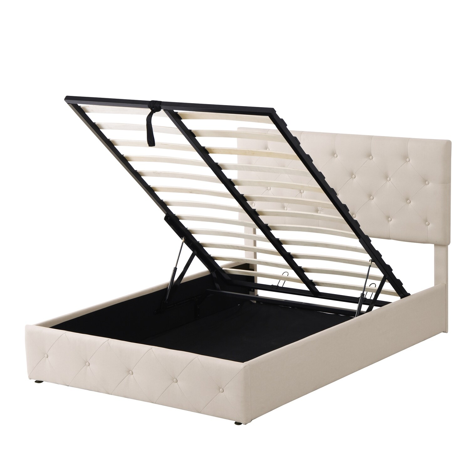 Upholstered Platform bed with a Hydraulic Storage System Beige