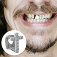 thumbnail image 3 of 1 juego de parrilla dental de hip hop con diseño de cruz de circón, tapa dental única para fiesta, accesorios de rapero, parrilla dental falsa para hombres y mujeres, 3 of 7