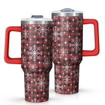 Red and Black Christmas Snowflake Pattern Tumbler with Handle and Lid,40oz Double Wall Vacuum Insulated Tumbler,Cups Gift for Women and Men