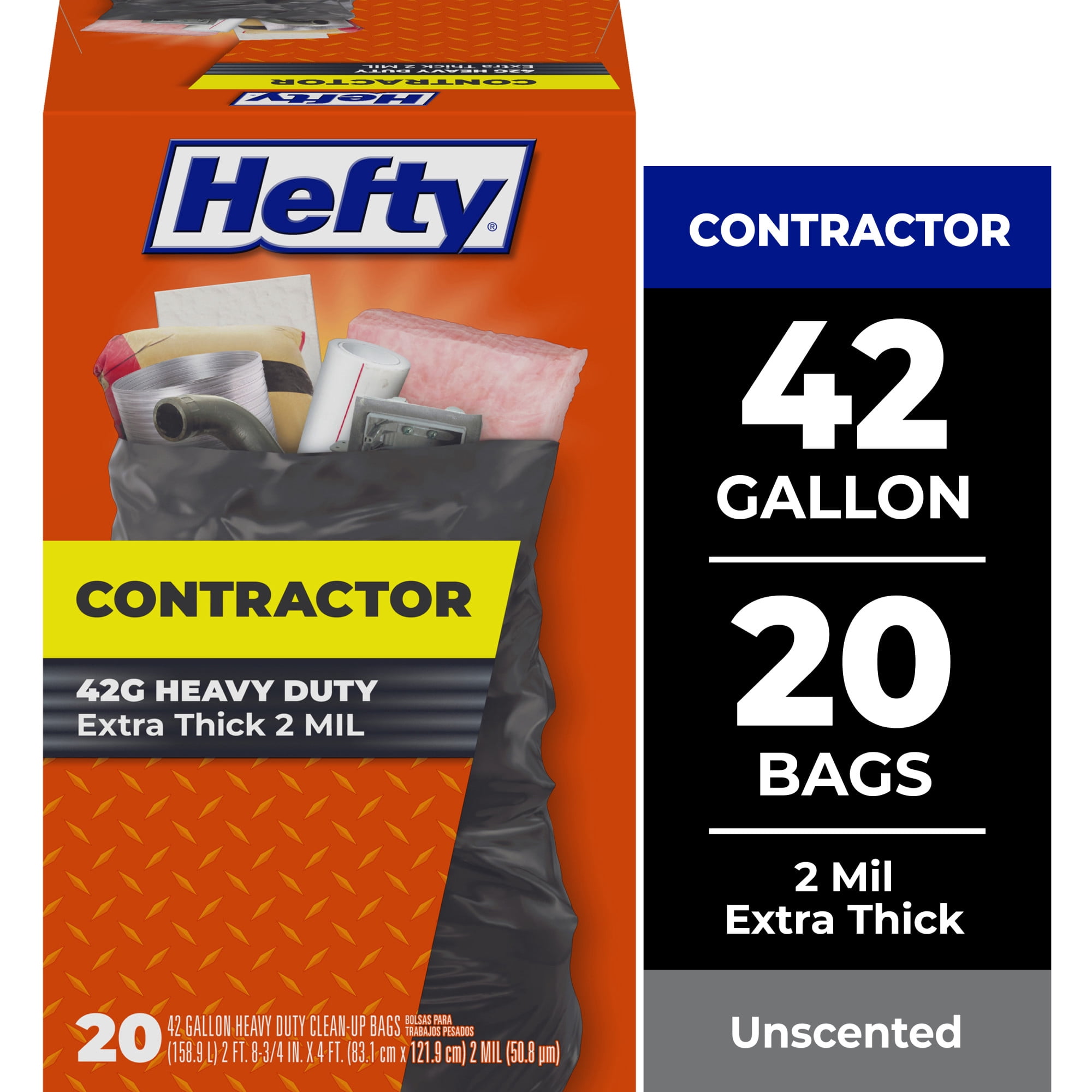 (4 pack) Hefty Heavy Duty Contractor Large Trash Bags, 42 gallon, 20 Count