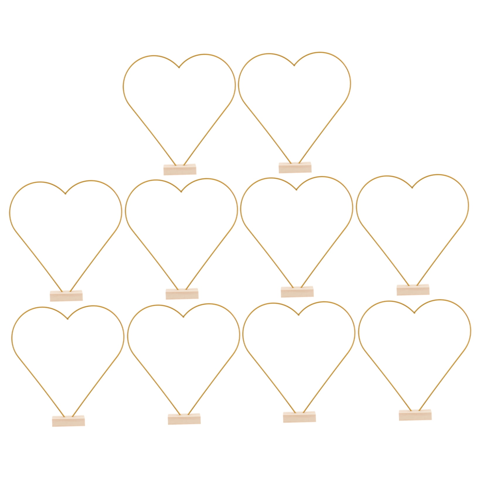 OUNONA 10Sets Golden Metal Floral Hoop with Wooden Base for Wedding Table Decoration and DIY Crafts