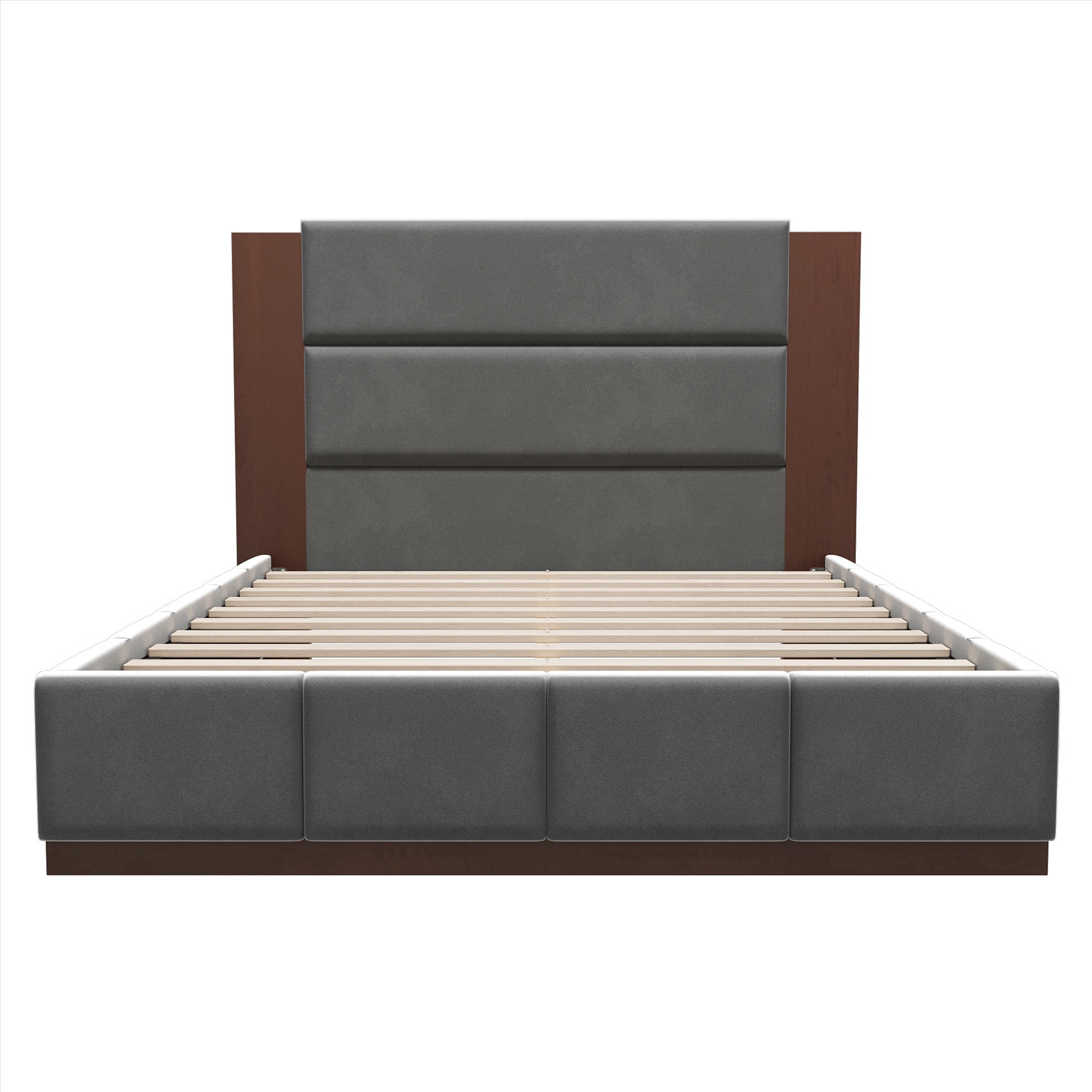 Euroco Upholstered Queen Size Platform Bed, Velvet Bed with High Wood Headboard, Grey