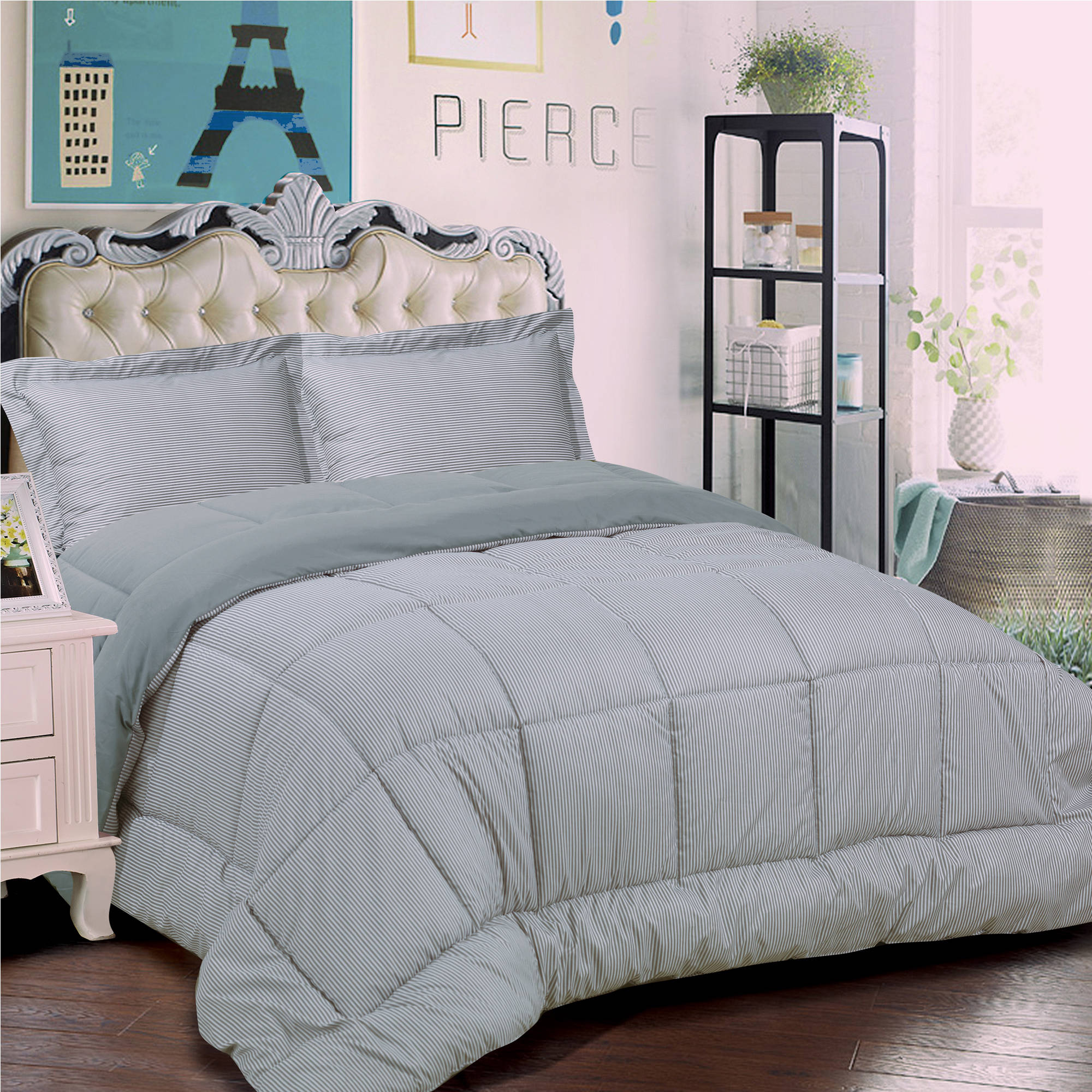 Loft Collection 3Piece Striped/Solid Down Alternative Comforter