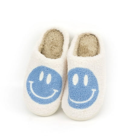 

Big Smiley Furry Slippers for Women House Couples Men Fluffy Slides Autumn Warm Plush Bedroom Ladies Cotton Shoes