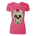 thumbnail image 2 of Wild Bobby Day Of The Dead Sugar Skull Pop Culture Women Slim Fit Junior Tee, Hot Pink, X-Large, 2 of 5
