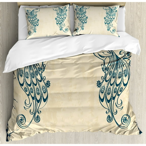 Woodland Duvet Cover Set, Mountain Landscape Road Cloudy Sky Pine Trees Forest Summer Rainy Day Scene, Decorative 3 Piece Bedding Set with 2 Pillow Shams, Queen Size, Green Grey Brown, by Ambesonne