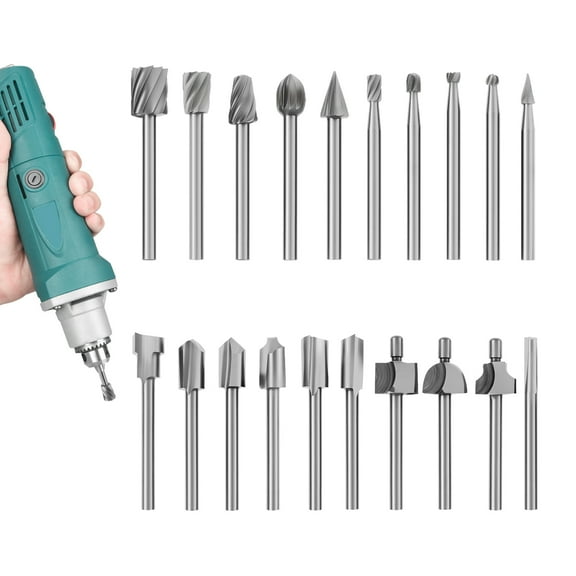 AEVXKHI 20PCS 1/8 inch Shank Wood Carving Bits, Rotable Engraving Router Bit, Steel Wood Trimming Cutter for Woodworking Trimming