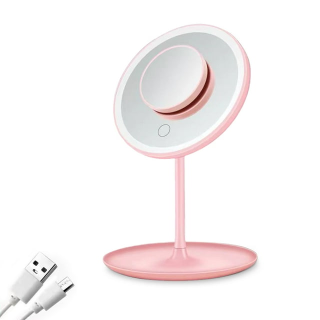 Vogacara Espejo de maquillaje LED Botón táctil de escritorio Espejos cosméticos Suministros para el hogar Pinceles de maquillaje y herramientas rosa tipo 2