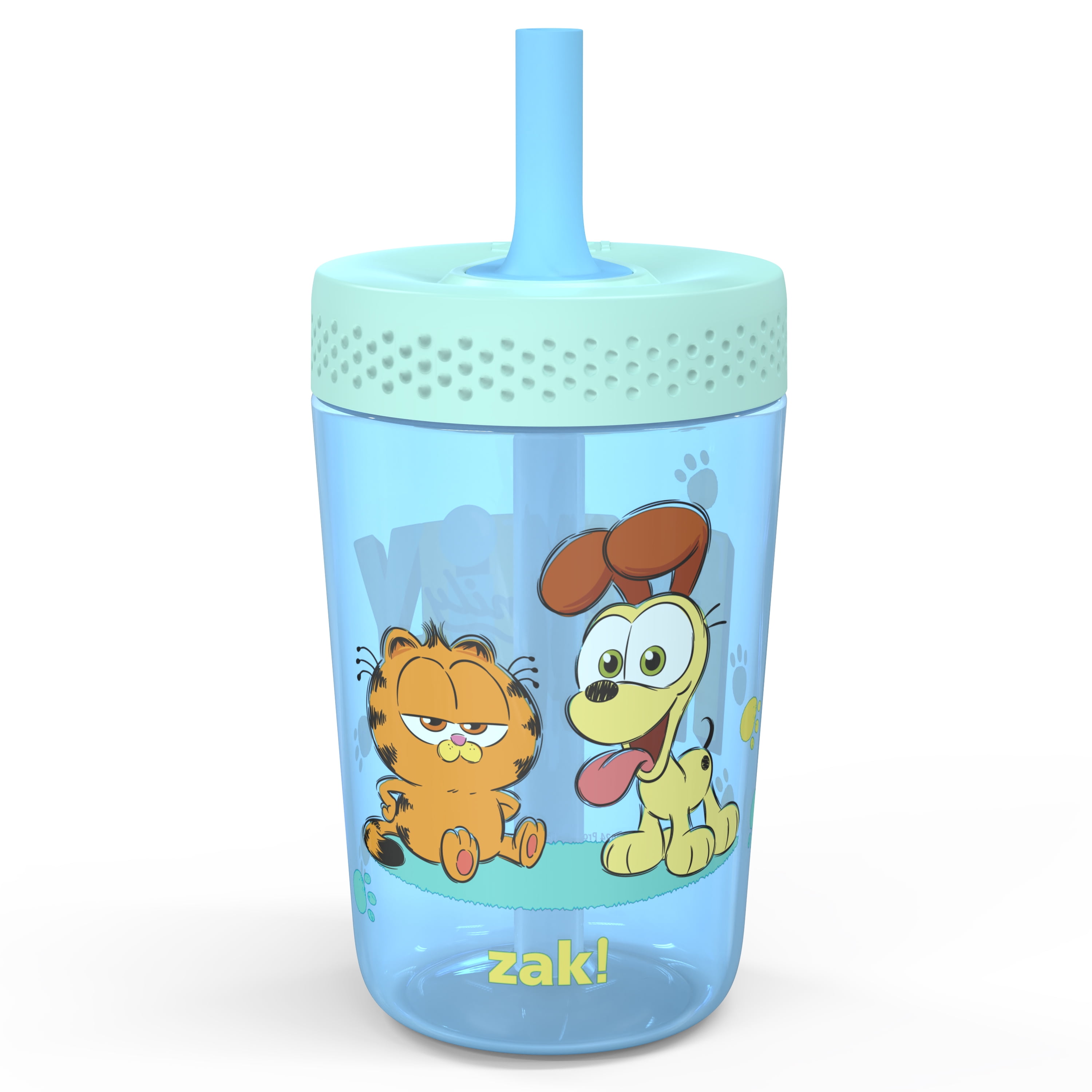 (2 pack) Zak Designs 15oz Garfield Kids Straw Tumbler, Durable Plastic Capri Tumbler with Silicone Straw Utilizing Leak-Proof Valve, Travel Straw Tumbler
