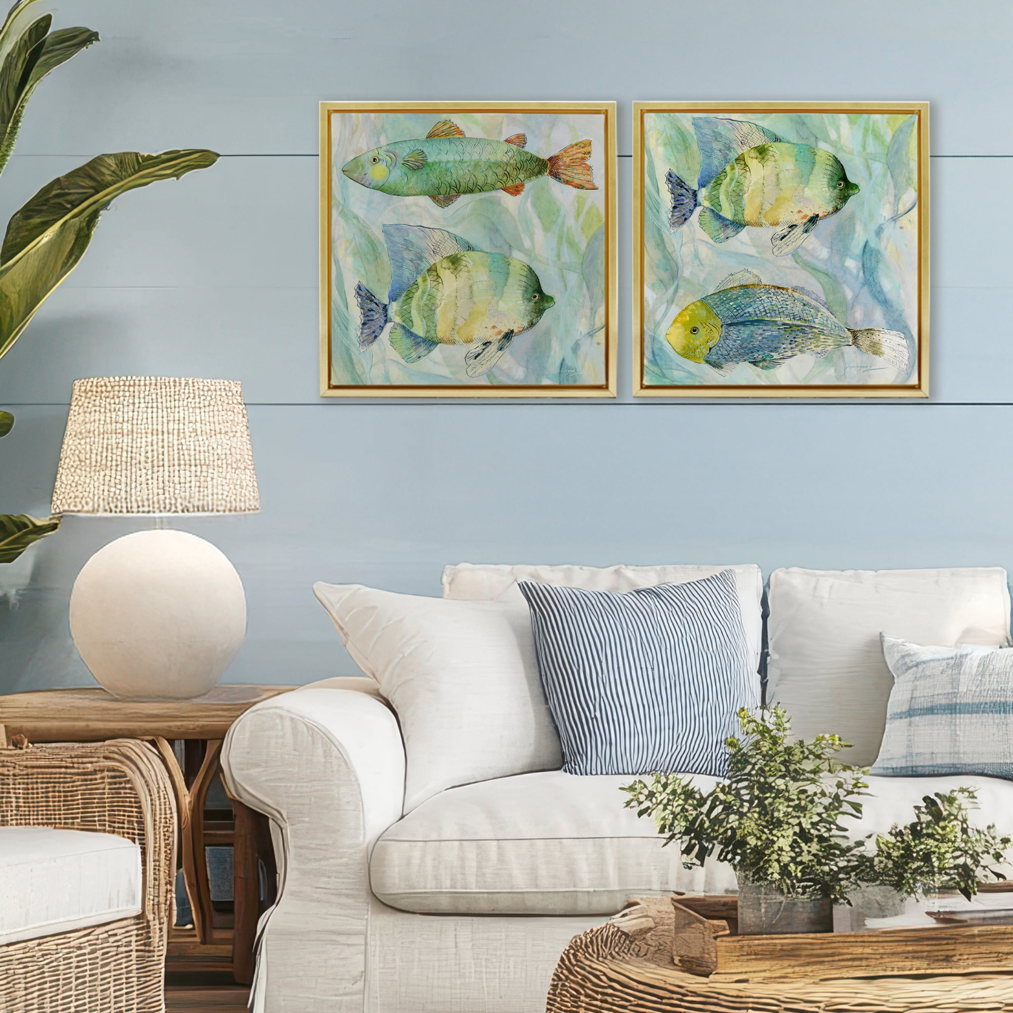 Stupell Industries Sweet Fish Aquatics 2 Piece Gold Framed Floater Canvas Set, design by Lorenzo Collective