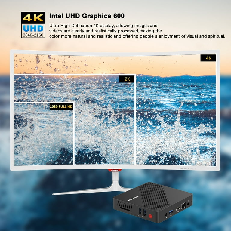 Mini PC Celeron N4020(up to 2.8GHz), ‎Windows 10 DDR4 4GB/64GB eMMC Mini PC  Fanless UHD 4k@60Hz, Mini Computer Support HDMI&VGA, USB3.0, 2.4/5.8G 