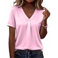 thumbnail image 1 of TaTaai Spring Summer Solid Color V-Neck Top for Women Short Sleeve Satin Blouse Casual Elegant Lightweight Comfy Daily Vacation Outfits Gift, 1 of 4