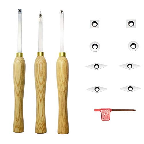 Mini Carbide Tipped Wood Lathe Turning tools Combo set Rougher Detailer Finisher with Wood Handle and Diamond Round Square Carbide Inserts?3pcs