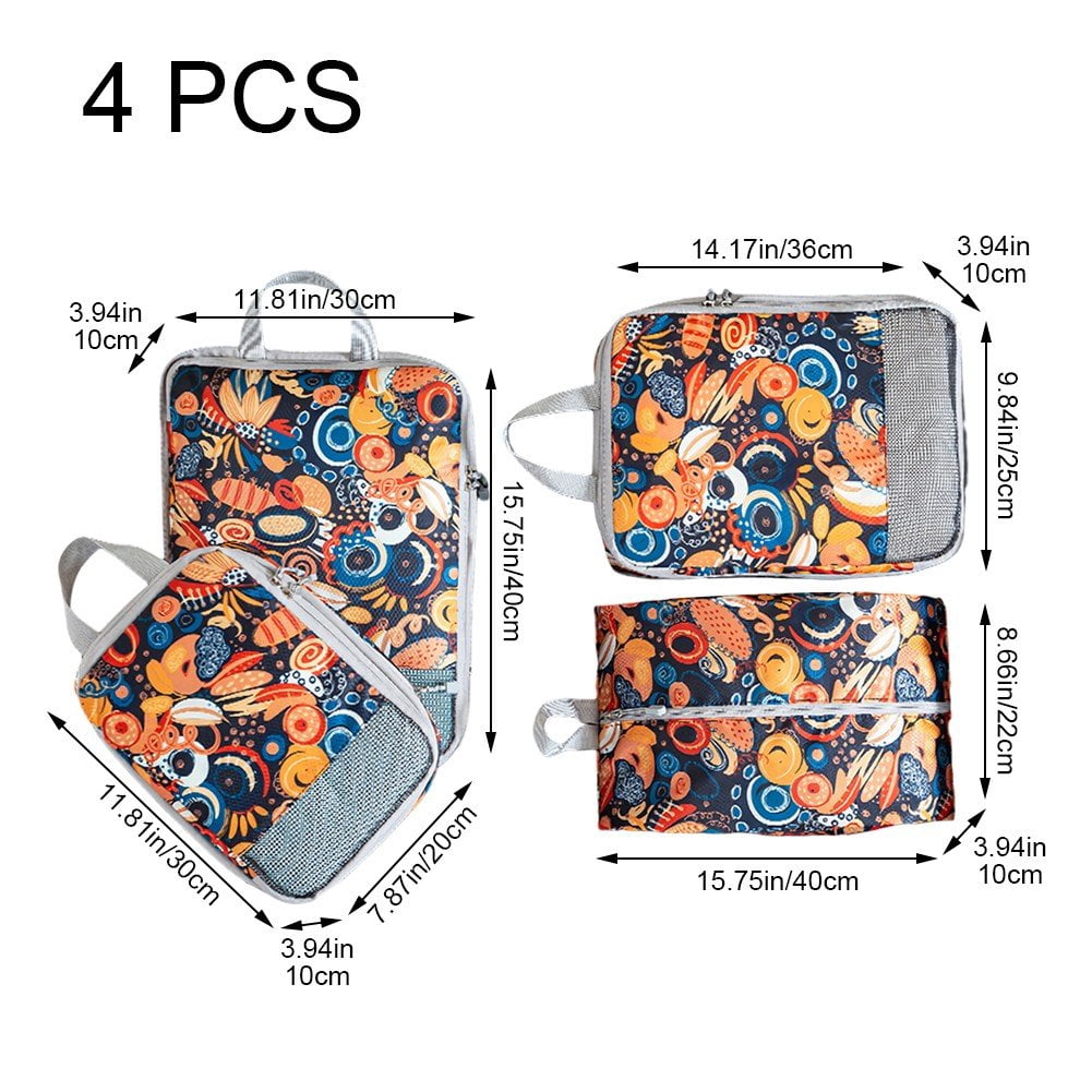 4-Pcs Packing Cube Set - Lightweight Organizers For Home Organizers Vacation And Suitcases With Compression Compression Packing Cubes Travel(Blueberry print )