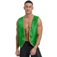thumbnail image 5 of Zaldita Mens Halloween Tops Shiny Stain Vest Gold Trim Sleeveless Open Front Waistcoat Green XL, 5 of 7