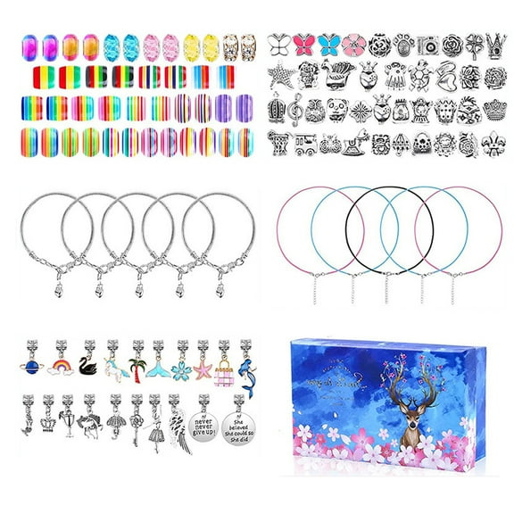 Jewelry Making Kit for Girls 8-12, 112pcs Assorted Glass European Large Holes Beads Spacer Lampwork Craft Beads Rhinestone Metal Beads for DIY Charms Bracelet Necklace Jewelry Making