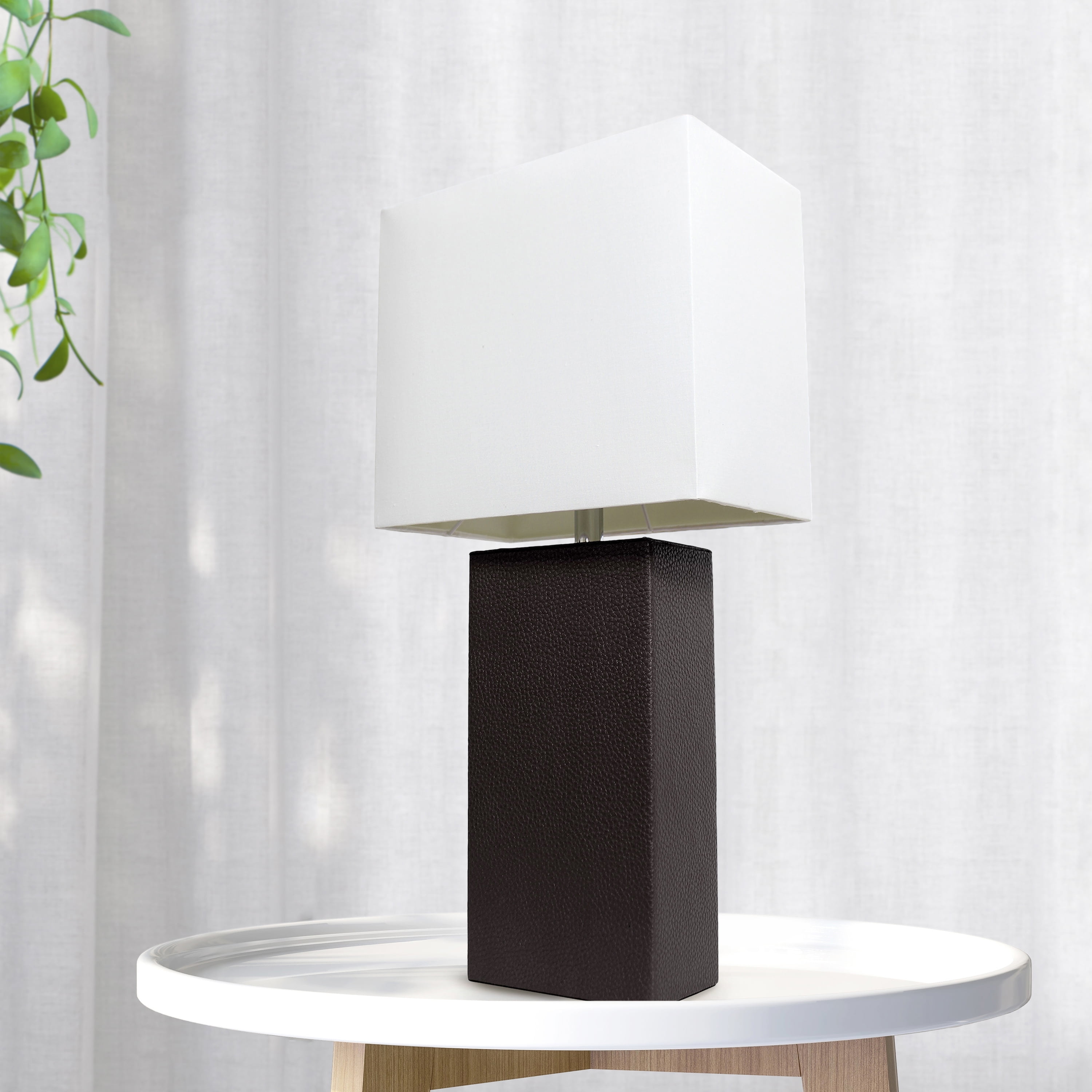 Lalia Home 21" Leather Modern Bedside Table Lamp with LED Bulb, Black