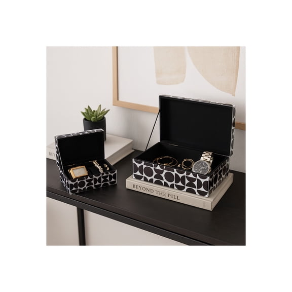Stylish Glass Decorative Box for Shelf Display - Elegant Storage Box with Lid for Jewelry and Keepsake Boxes - Modern Decorative Boxes for Home Organizer and Decor Accents - Set of 2, 4", 3", Black