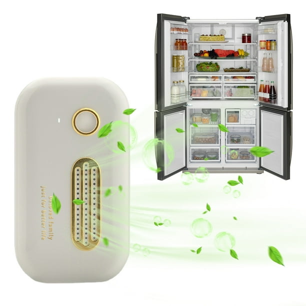 Desodorizante de frigorífico Mini USB - Eliminador de olores portátil recargable para frigorífico, coche, armario, armario, paquete de 1 volumen, blanco/verde