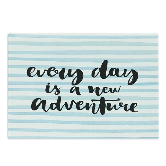 Adventure Cutting Board, Every Day is a New Adventure Words Inspirational Things About Life Art, Decorative Tempered Glass Cutting and Serving Board, Large Size, Pale Blue Black, by Ambesonne