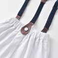 thumbnail image 6 of Sibling Matching Solid Peter Pan Collar Girl Dress Kids Puff Sleeve Button Dress Matching Boy Suspender Short Outfit Sets, 6 of 7
