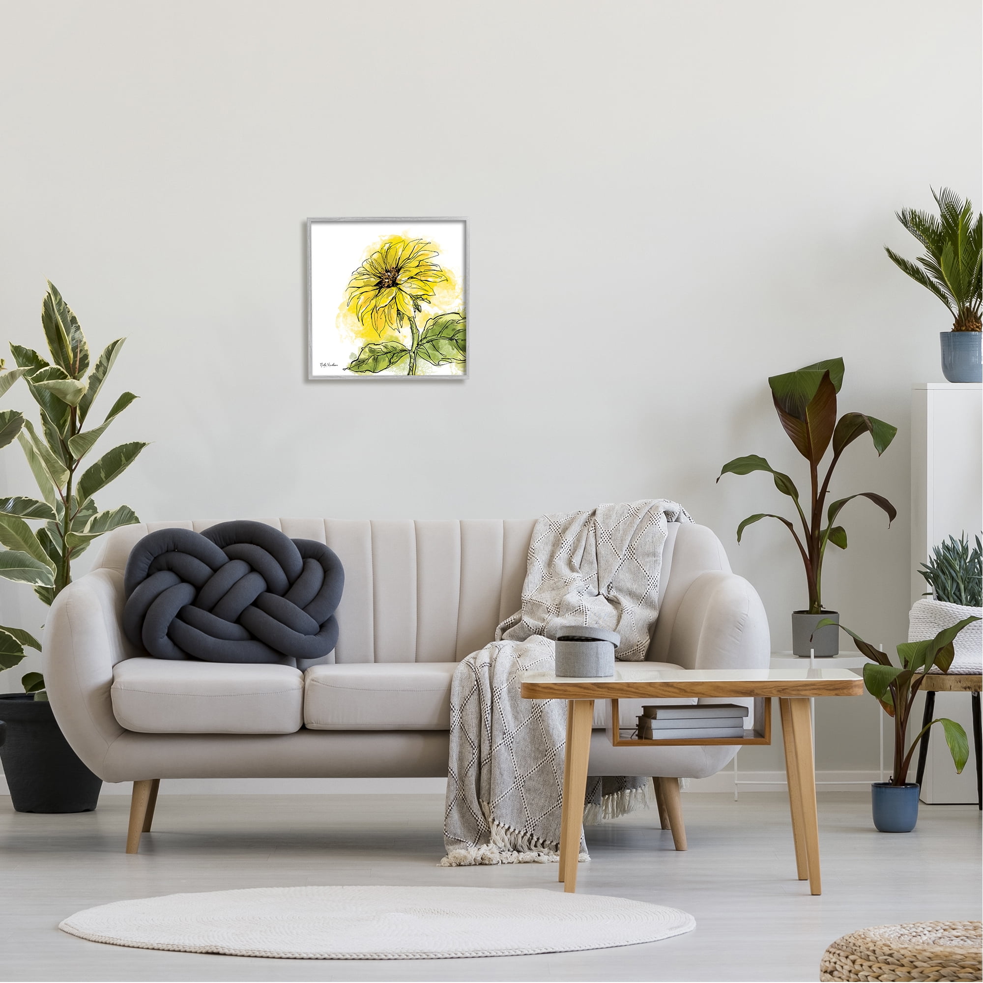 Stupell Industries Modern Splash Sunflower Botanical & Floral Painting Gray Framed Art Print Wall Art, 17 x 17