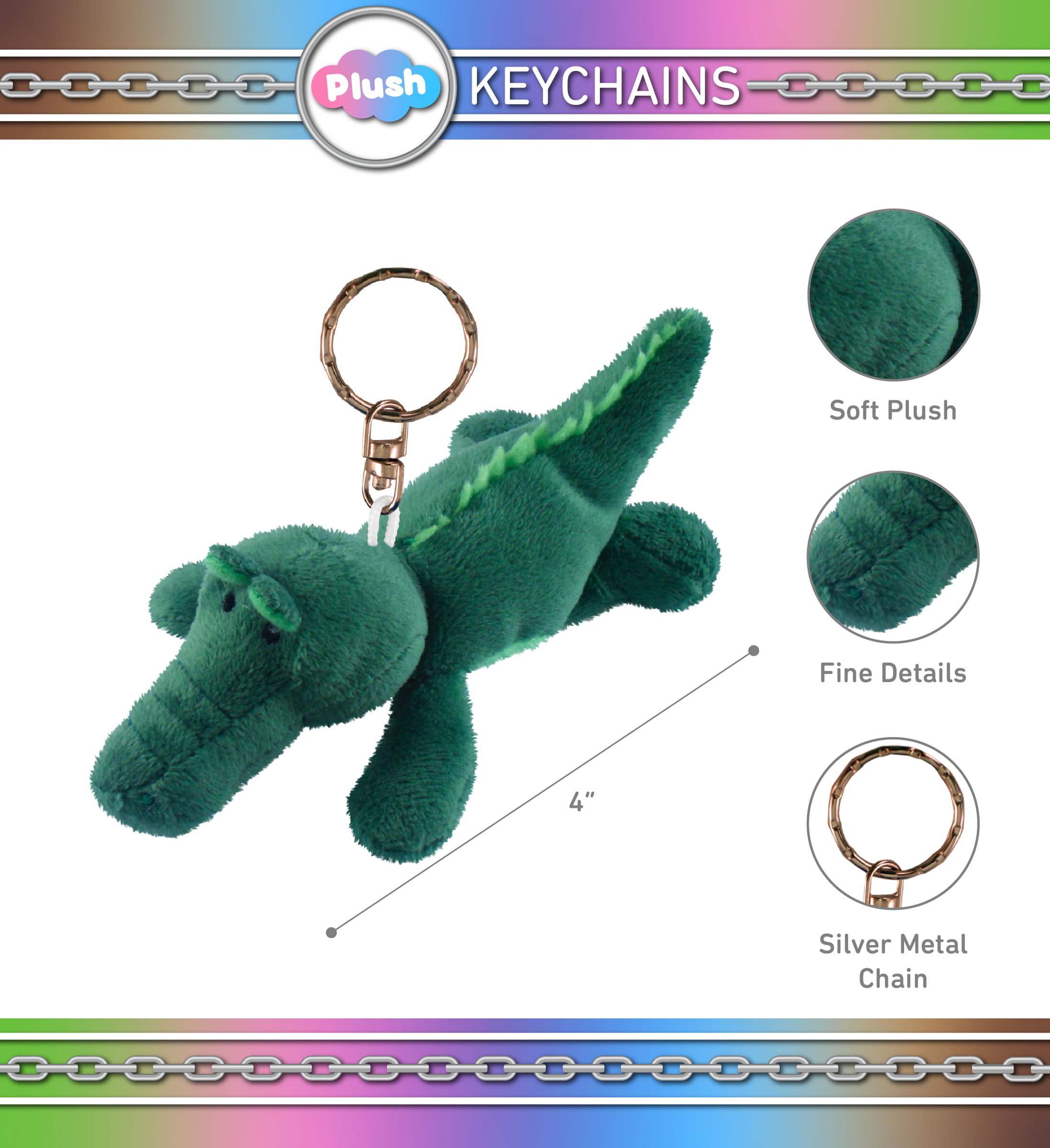 Puzzled Alligator Plush Keychain Stuffed Animal Toy - Soft Fur Wild Life  Animal Green Crocodile Charm Keyring, Decorative Plush Toy Accessory Fun