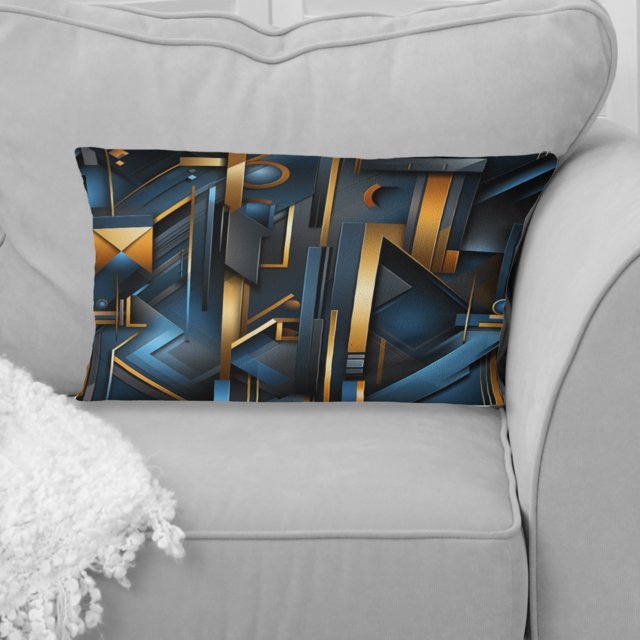 Designart "Futuristic Geometric Fusion In Blue And Gold" Geometric Throw Pillow - Modern Pillow For Couch - Insert And Pillows Covers For Bedroom Decor