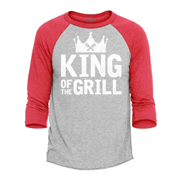 Shop4Ever Men's King of The Grill Cooking BBQ Raglan Baseball Shirt XX-Large Heather Grey/Red