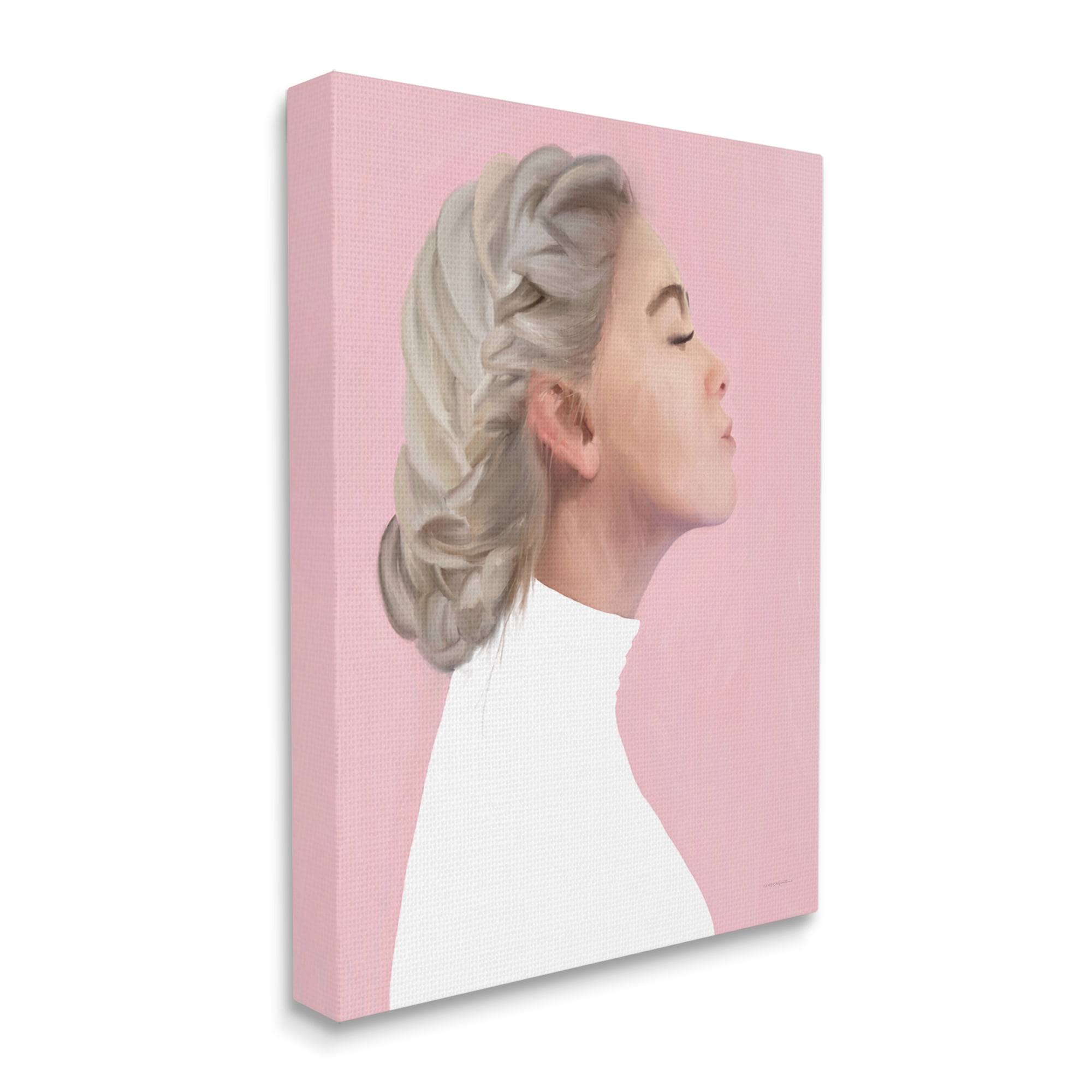 Stupell Industries Girl Face Braided Hair Portrait Pink background Global Painting Gallery-Wrapped Canvas Print Wall Art, 36 x 48, Design by Kamdon Kreations