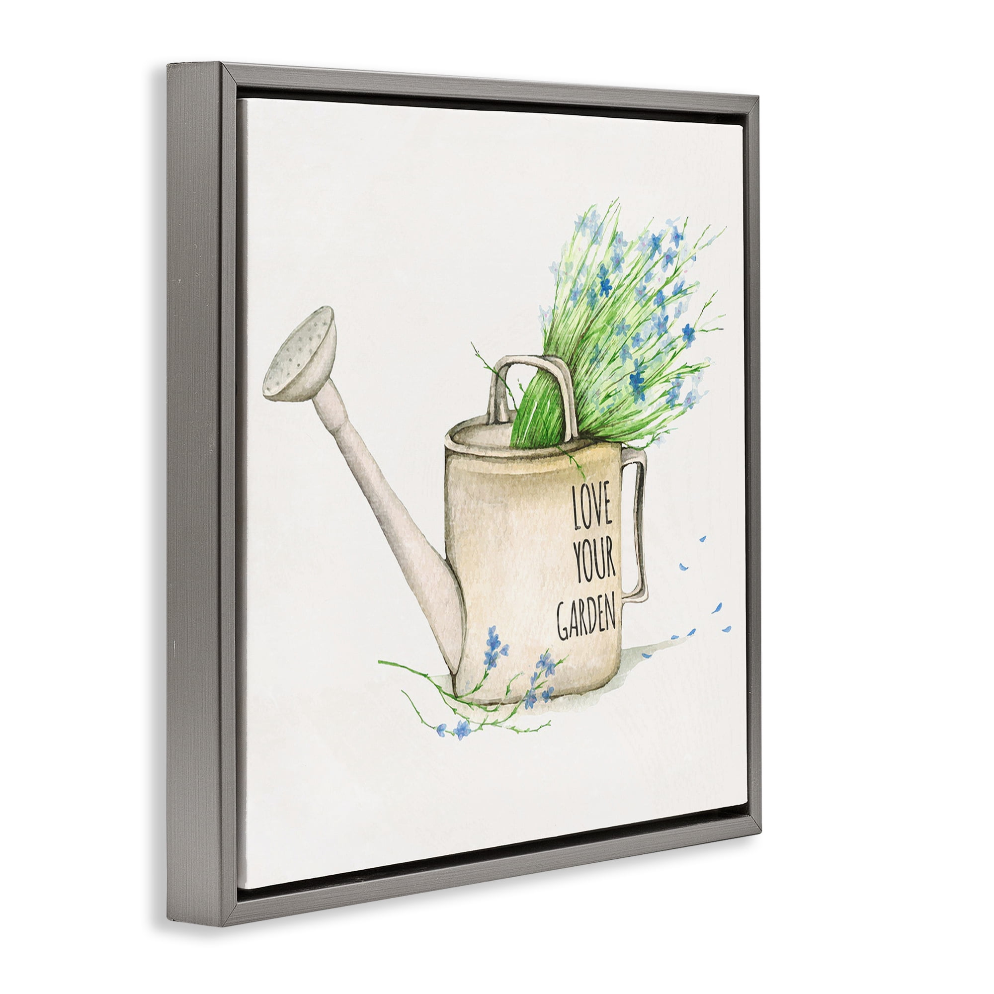 Stupell Industries Love Your Garden Phrase Plants & Flowers Painting Gray Floater Framed Canvas Art Print Wall Art, 18 x 18