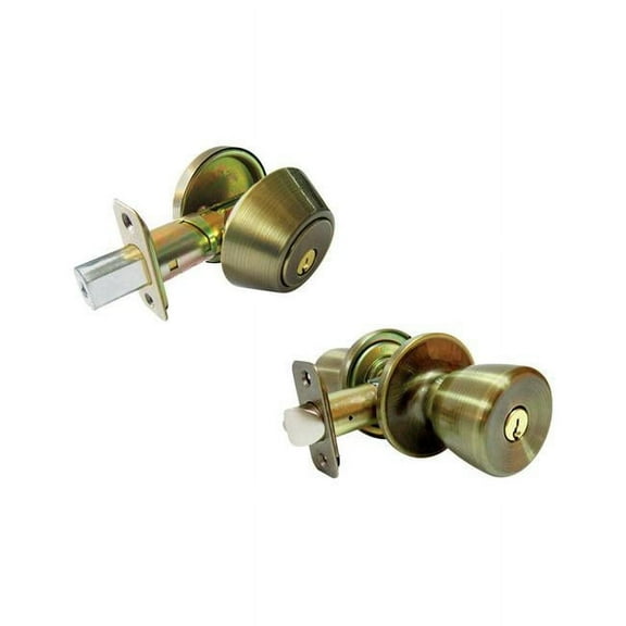 Faultless Tulip Antique Brass Entry Knob and Single Cylinder Deadbolt Right Handed